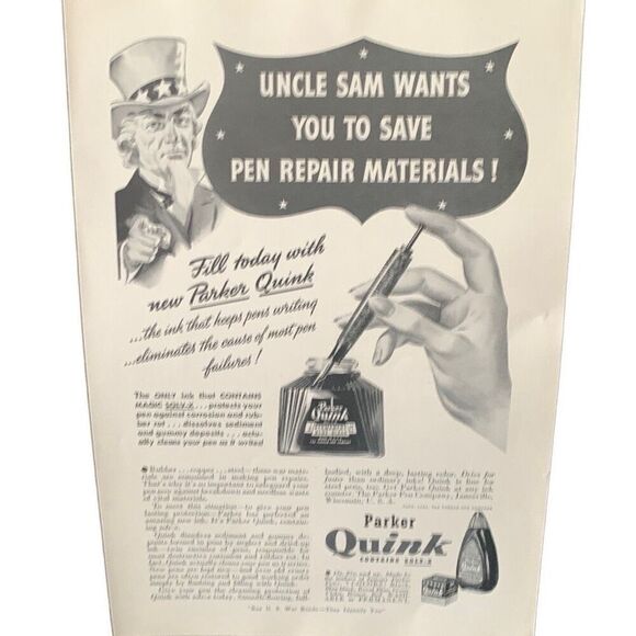 Vintage 1942 Parker Quink Uncle Sam Wants you to Save Ad Advertisement - Picture 1 of 4